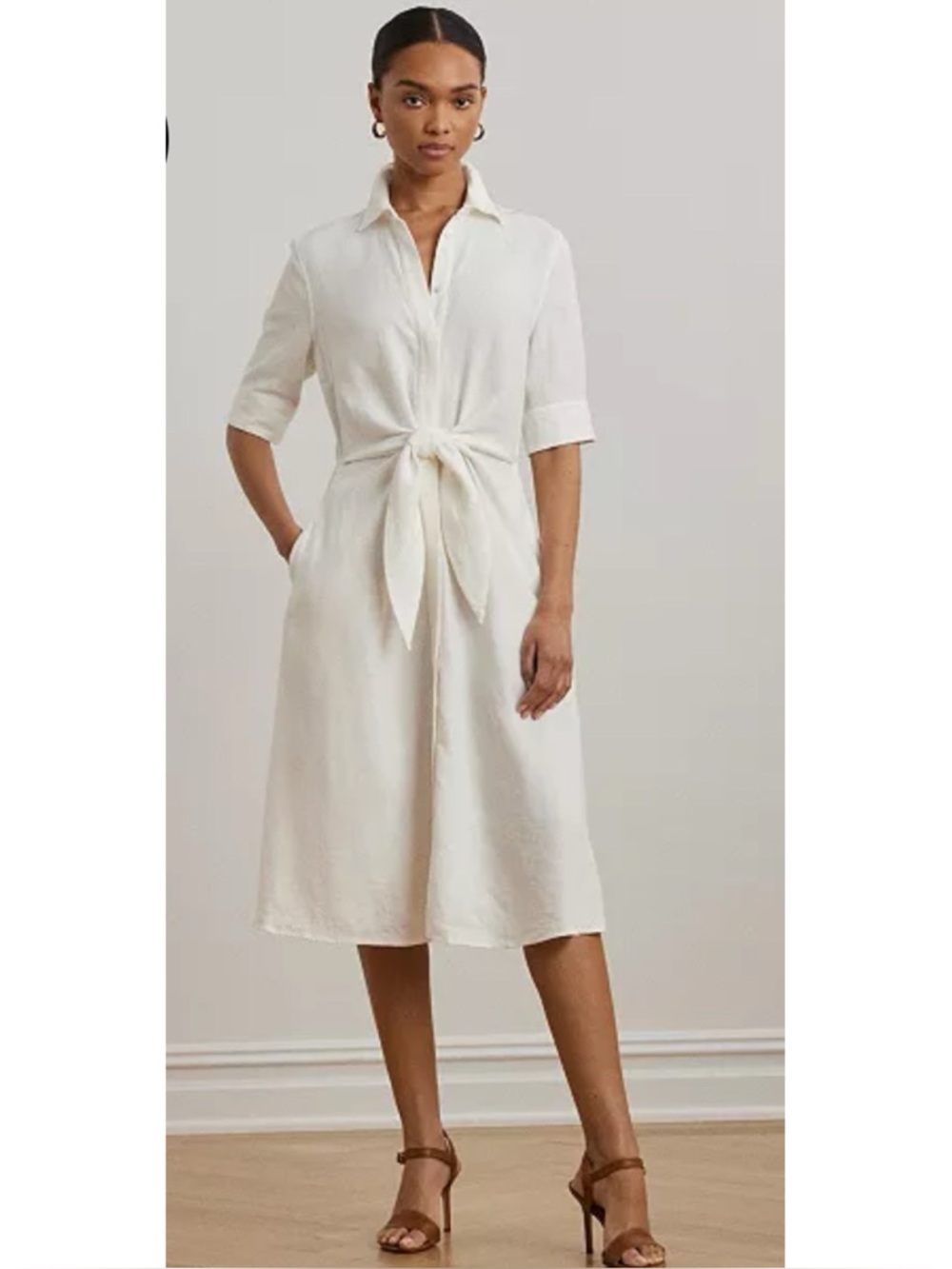 LAUREN Ralph Lauren Women's Linen Shirtdress in  White Size 0~ Pristine